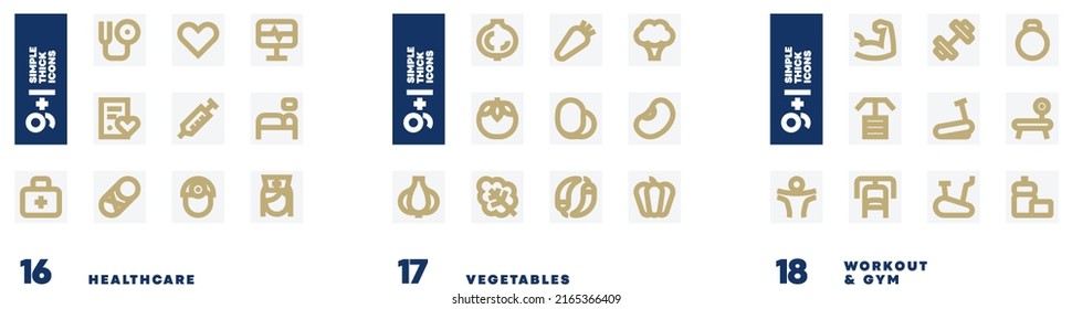 30 simple bold flat icon pack for healthcare, vegetables and gym workout