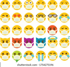 30 Smileys Emoticons with Face Mask Set