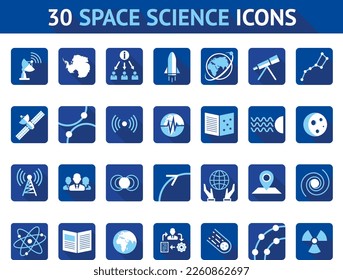 30 Vektorsymbole für die Weltraumforschung, Satelliten- und Verbindungs-Vektorsymbole