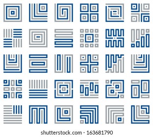 30 Square Abstract Design Elements Vector Collection, Blue And Grey