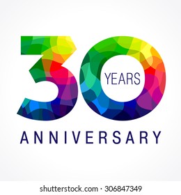 30 th anniversary numbers. 30s years old logotype. Bright congrats. Isolated abstract graphic design template. Creative 3, 0 3D digits. Up to 30% -30% percent off discount sign. Congratulation concept