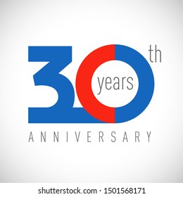 30 th anniversary numbers. 30 years old congrats, colorful logotype. Congratulation idea. Isolated abstract graphic design template. Coloured digits. Up to 30% off discount. Anniversary logo concept.