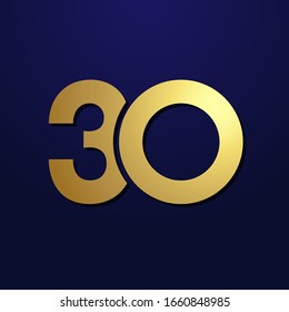 30 th anniversary numbers. 30 years old logotype. Shining golden congrats. Isolated abstract graphic design template. Creative congratulation, 3D digits. Up to 30%, -30% percent off discount concept