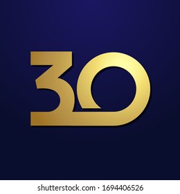 30 th anniversary numbers. 30 years old logotype. Shining golden congrats. Isolated abstract graphic design template. Creative congratulation, 3D digits. Up to 30%, -30% percent off discount concept