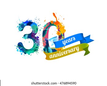 30 (thirty) years anniversary. Vector watercolor splash paint