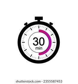 30 timer minutes symbol, 30 min timer clock icon flat design isolated on white background