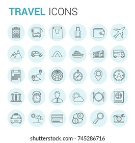 30 Travel thin line icons in circles, vector eps10 illustration