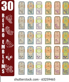 30 vintage labels vector set fruit