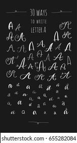 30 ways to write letter 'A' - vector calligraphy collection. Hand written letters in different styles. Can be used for logo or headline.