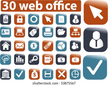 30 web office buttons. vector