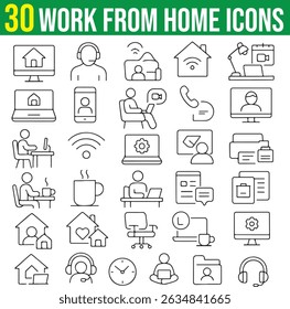 30 Arbeit von Home Icon Set. Bearbeitbarer Strich, Pixel perfekt