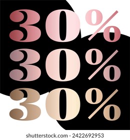 30% escrito con efecto metálico sobre un fondo con círculos.
