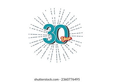 30 year anniversary blue color number with line behind on white background for card, wallpaper, greeting card, poster-vector