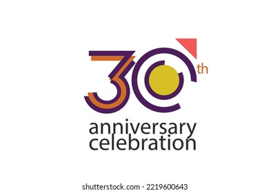 30 year anniversary celebration abstract style logotype. anniversary with purple, yellow, orange color isolated on white background, vector design for celebration, invitation, greeting card - Vector