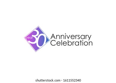 30 year anniversary celebration blue and violet simple square on white Background for invitation card, greeting card, banner, poster, initial, birthday  - vector