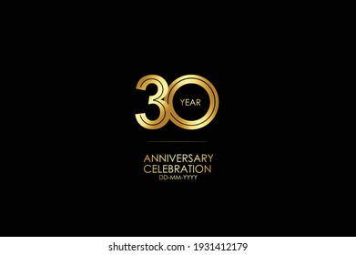 30 year anniversary celebration Gold Line. logotype isolated on Black background for celebration, invitation card, and greeting card-Vector