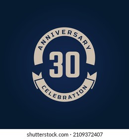 30 Year Anniversary Celebration with Golden Color for Celebration Event, Wedding, Greeting card, and Invitation Isolated on Blue Background