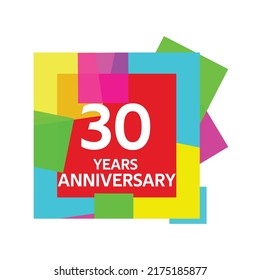 30 year anniversary, for anniversary and anniversary celebration logo, vector design isolated on colorful geometric background.