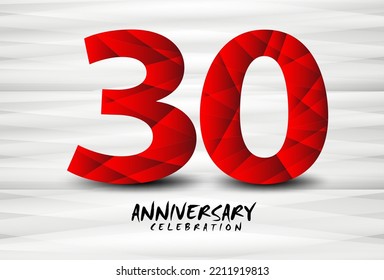 30 Year Anniversary Celebration Logo red polygon vector, 30 Number Design, 30th Birthday Logo, Logotype Number, Vector Anniversary For Celebration, Invitation Card, And Greeting Card 