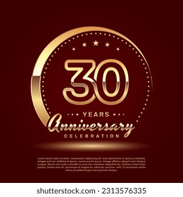 30 year anniversary celebration logo design with a number and golden ring concept, logo vector template