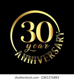 30 year anniversary celebration. Anniversary logo with golden color vector illustration.