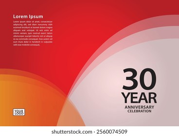 30 year anniversary celebration logotype on red background for poster, banner, leaflet, flyer, brochure, web, invitations or greeting card, 30 number design, 30th Birthday invitation, anniversary logo