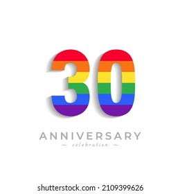 30 Year Anniversary Celebration with Rainbow Color for Celebration Event, Wedding, Greeting card, and Invitation Isolated on White Background