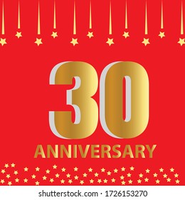 Celebración del 30 aniversario, diseño vectorial para celebraciones, tarjetas de invitación y tarjetas de felicitación