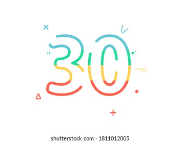 30 años de celebración vectorial fuente, saludo, felicitación, diseño colorido con confetti. Decoración de eventos festivos de cumpleaños o bodas. Ilustración Eps10 


