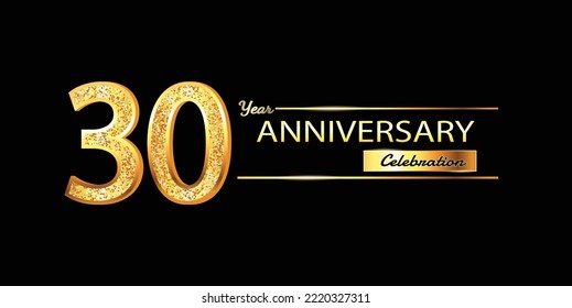 Celebración del 30 Aniversario Diseño vectorial. Celebración del 30° Aniversario. Banner de lujo de oro de la celebración del 30 aniversario con brillantes 3D. Aniversario del vector