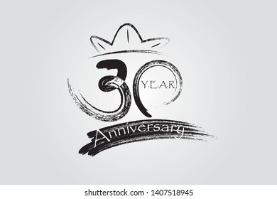 30 year anniversary chalk, ink Marker Pen Style, years, jubilee, greeting card. Birthday invitation sign. Black space vector illustration on white background - Vector