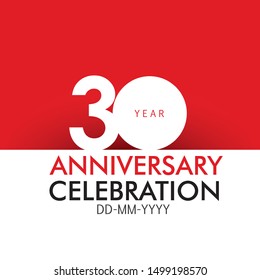 30 Year Anniversary Concept Red Color and White, For Invitation, banner, ads, greeting card - Vector