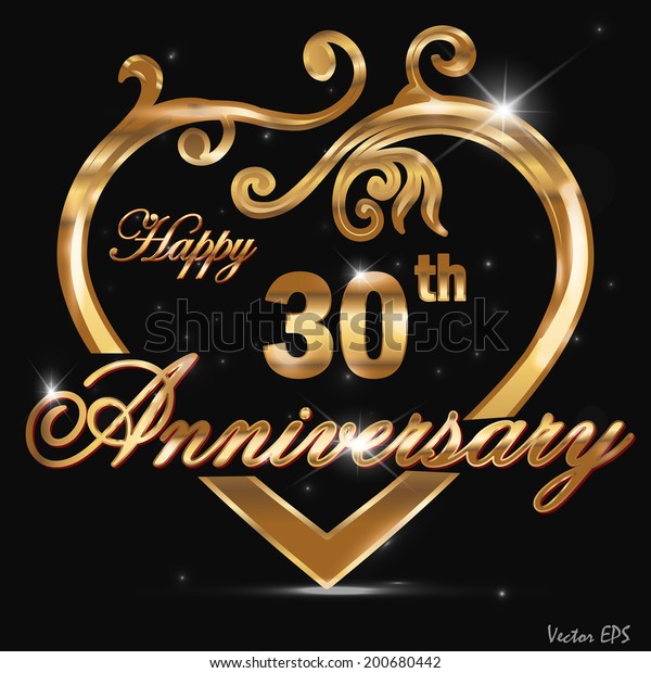 30 Year Anniversary Golden Heart 30th Stock Vector Royalty Free 200680442