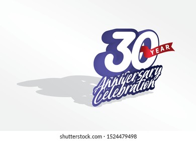 30 year anniversary, Italic Style with yellow ribbon celebration logotype. anniversary logo with golden and Simple Blue color design isolated on Grey background, vector 