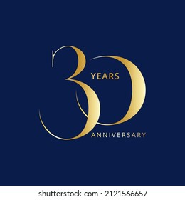 30 Year Anniversary Logo, Golden Color, Vector Template Design element for birthday, invitation, wedding, jubilee and greeting card illustration.