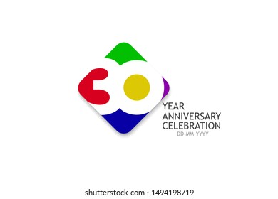 30 year anniversary, minimalist logo years, jubilee 4 colors white, red, yellow, green and purple, greeting card. invitation - Vector 