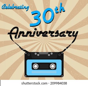 30 year anniversary retro label, 30th anniversary decorative retro poster - vector illustration