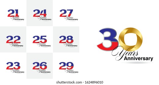 30 Year Anniversary Set 21, 22, 23, 24, 25, 26, 27, 28, 29 Vector Template Design Illustration