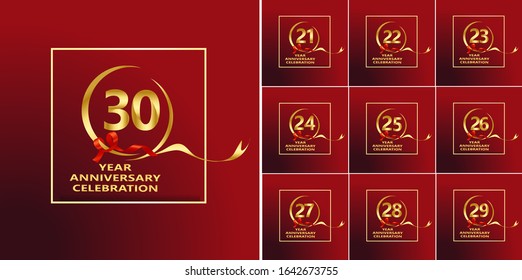 30 Year Anniversary Set 21 22 23 24 25 26 27 28 29 Vector Template Design Illustration