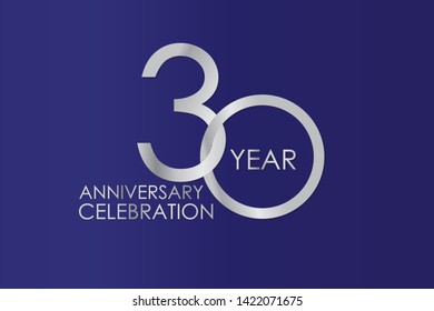 30 Year Anniversary Silver Color on Blue Background, For Invitation, banner, ads, greeting card - Vector