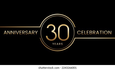 30 year anniversary. Anniversary template design with golden ring. Logo Vector Illustration