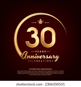 30 year anniversary template design with golden number and ring for birthday celebration event, invitation, banner poster, flyer, and greeting card, vector template