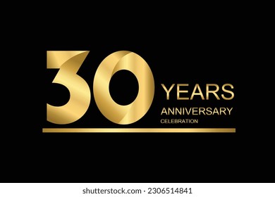 30 year anniversary vector banner template. gold icon isolated on black background.