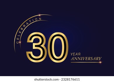 Plantilla de banner vectorial de 30 años de aniversario.Fondo gráfico del aniversario real azul oscuro.Crece elegante chispa de brillantes. Plantilla de diseño de abstracto corporativo premium de lujo.Post de forma moderna.