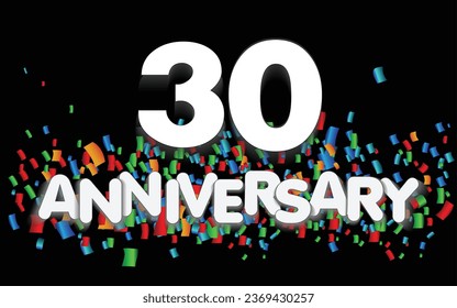 30 year anniversary vector banner template. paper banner with color confetti. Vector illustration.