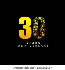30 Year Anniversary Vector Template Design Illustration, Flat Design, gradient, with stars elements.