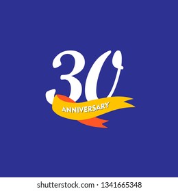 30 Year Anniversary Vector Template Design Illustration, with ribbon.