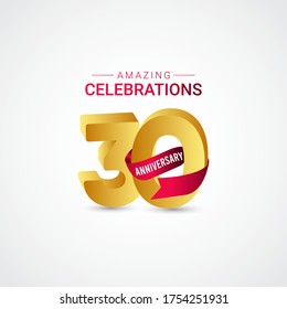 30 Years Anniversary Amazing Celebration Gold Vector Template Design Illustration