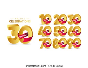 30 Years Anniversary Amazing Celebration Gold Vector Template Design Illustration