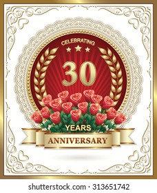 30 Years Anniversary Card Roses Stock Vector (Royalty Free) 313651742 ...